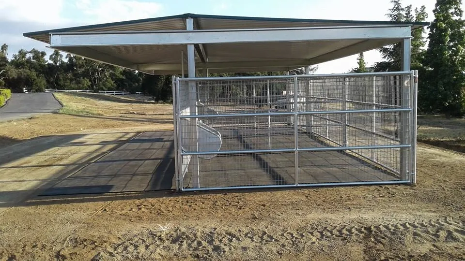 20'D x 36'W Shed Row Cover With Color Roof & Trim And Welded Wire Corrals
