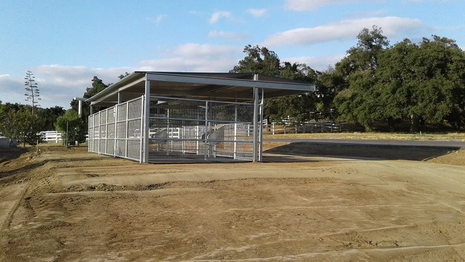 20'D x 36'W Shed Row Cover With Color Roof & Trim And Welded Wire Corrals