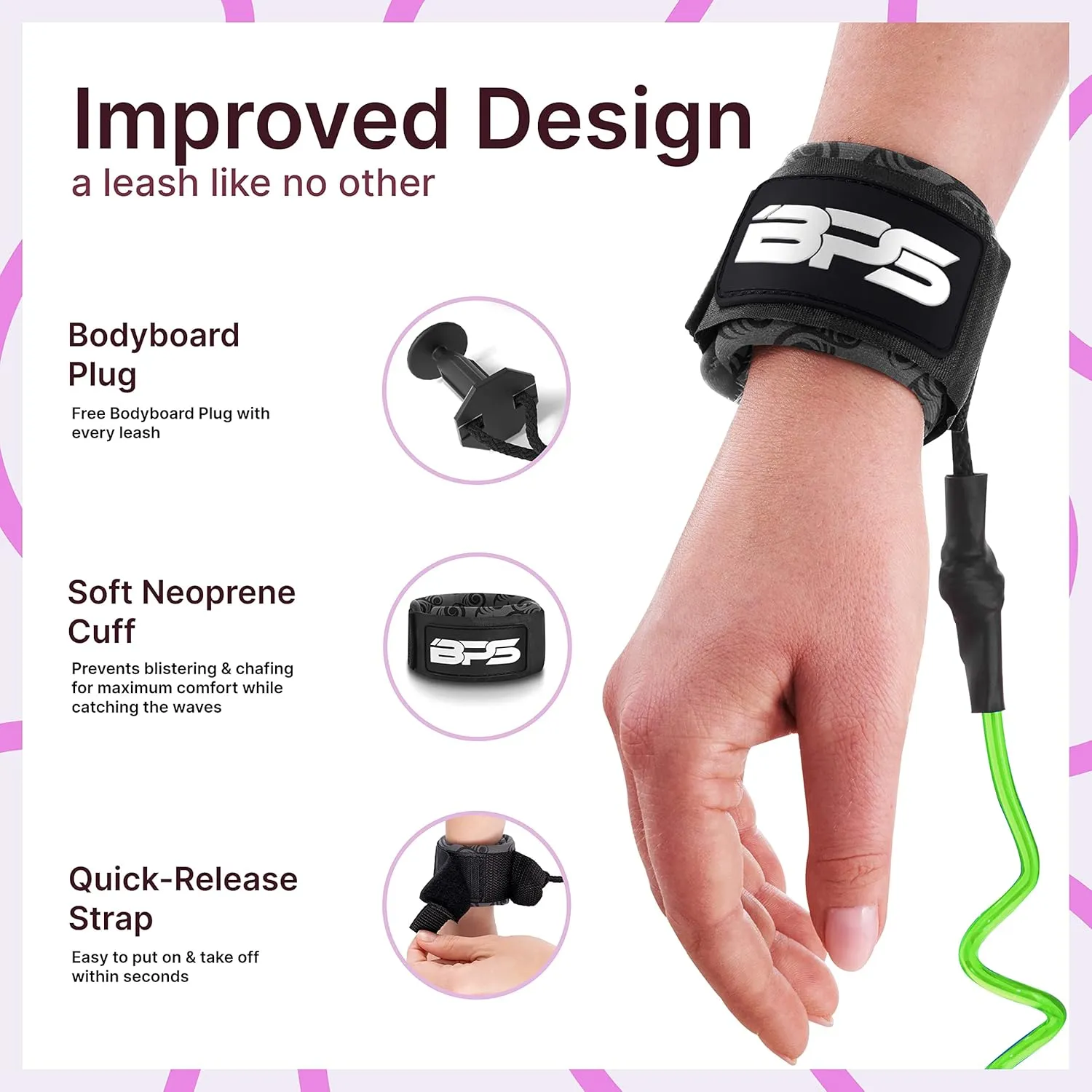 BPS New Zealand Storm Bodyboard Leash  Premium Coil 4ft Coiled Wrist Boogie Board Leashes with Plug