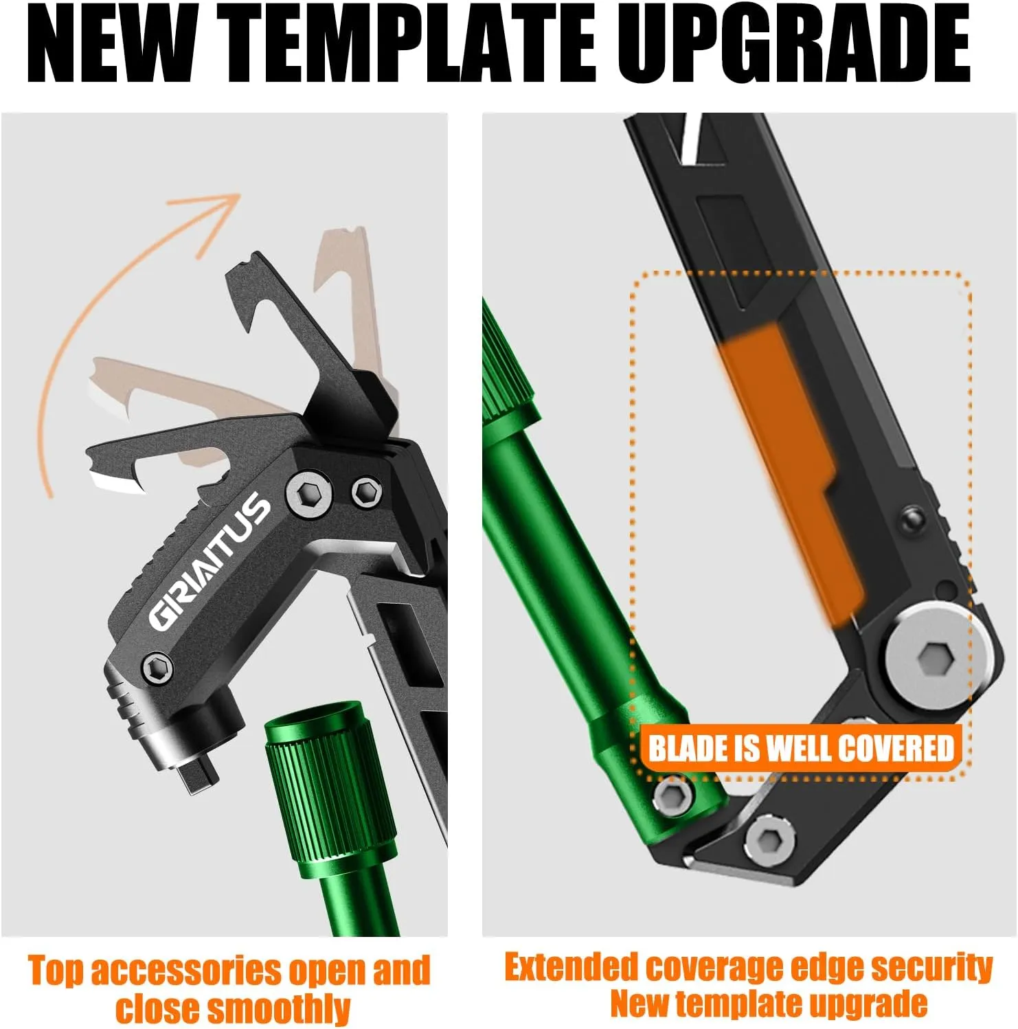 Carabiner Multitool with Pocket Knives, EDC Carabiners, Serrated Knife, Rope Cutter, Screwdriver, Can Bottle Opener, Ruler, Folding Knife for Camping Hiking, Gifts for Men (Green)