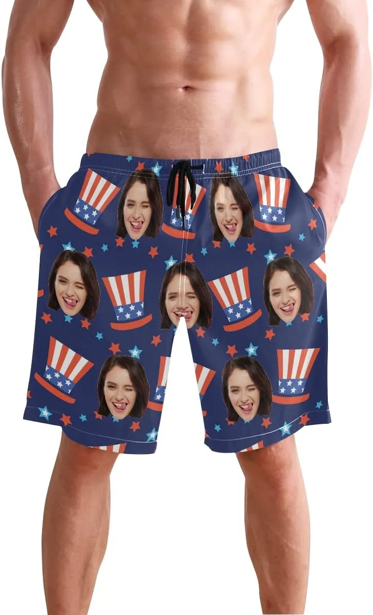 Custom Photo Mens Swim Trunks Personalized Beach Board Shorts Swim Shorts