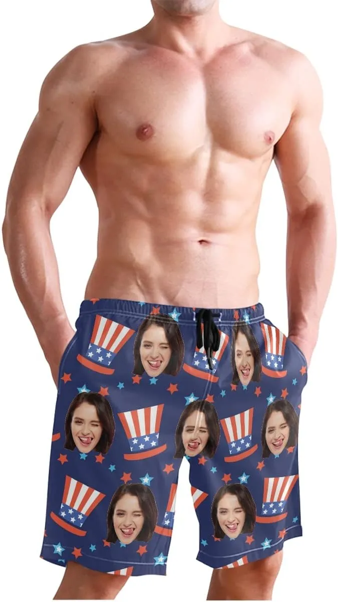 Custom Photo Mens Swim Trunks Personalized Beach Board Shorts Swim Shorts