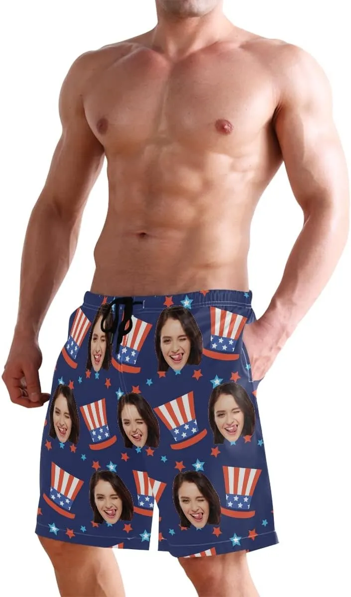 Custom Photo Mens Swim Trunks Personalized Beach Board Shorts Swim Shorts
