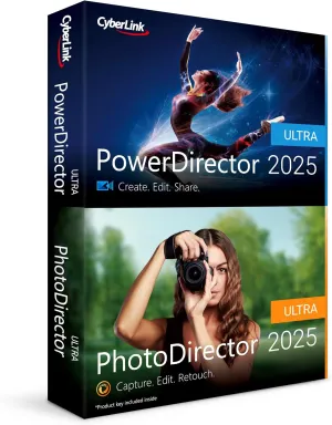 CyberLink PowerDirector and PhotoDirector 2025 Ultra | Easy AI Video Editing & AI Photo Editing Software for Windows | Slideshow Maker | Screen Recorder | Box with Download Code