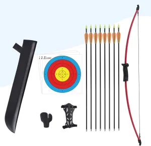 Elong Recurve Bow and Arrow Set Outdoor Junior Archery Beginner Training Includes 8 Arrows, Armguard, Quiver, Target Face, Finger Tab