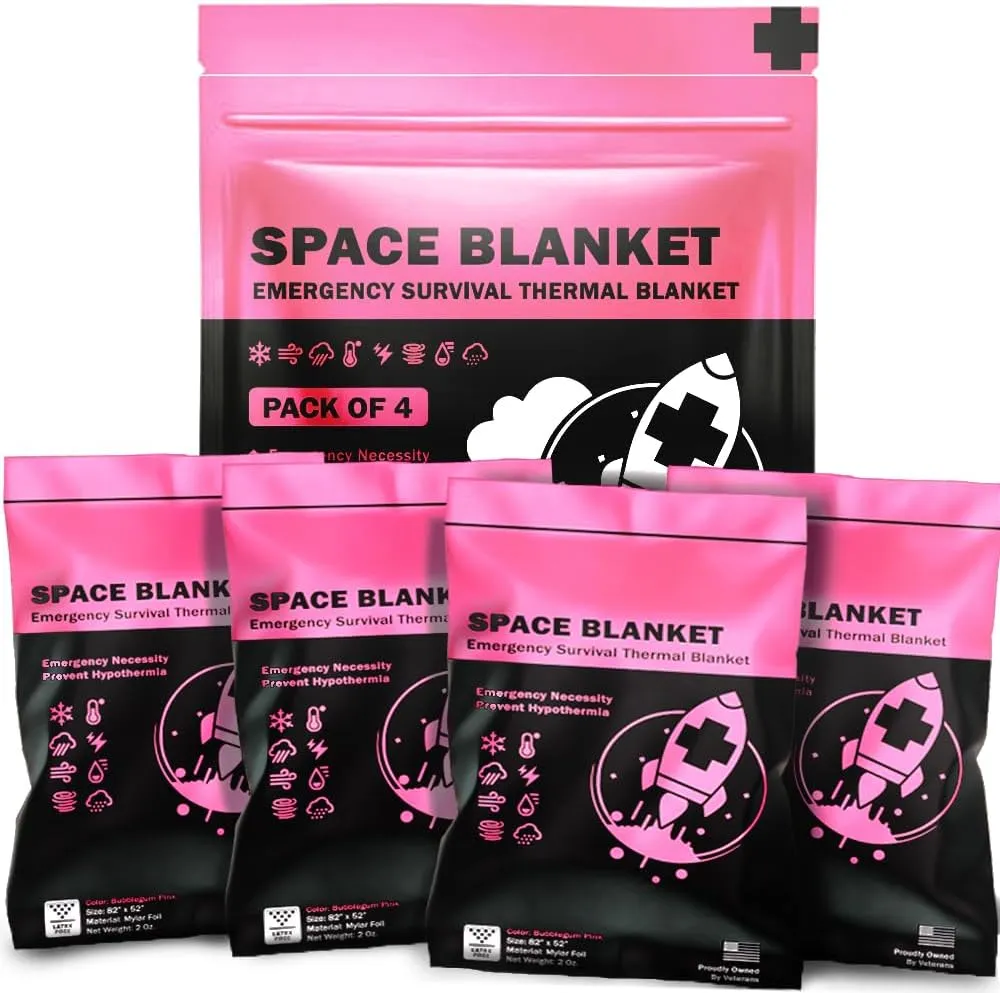 EVERLIT Survival Emergency Mylar Thermal Blankets -Space Blanket Survival kit Camping Blanket Perfect for First Aid, Outdoors, Hiking,Bug Out Bag,Marathons or First Aid (Bubblegum Pink)