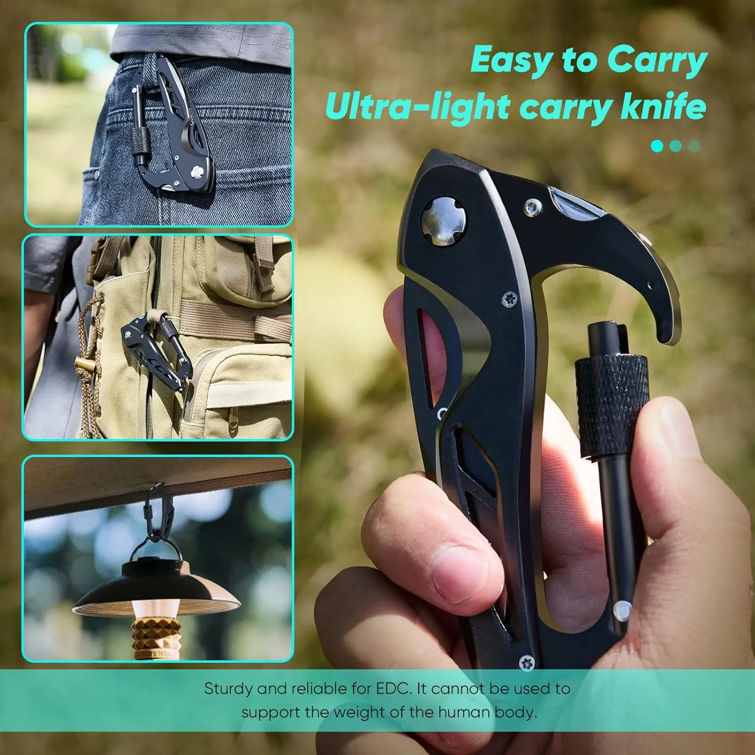 Fathers Day Dad Gifts from Daughter Son Wife, Multitool Carabiner Knife, Pocket Knife for Men with Bottle Opener, Window Breaker and Screwdriver, Tactical Survival Gear for Hiking