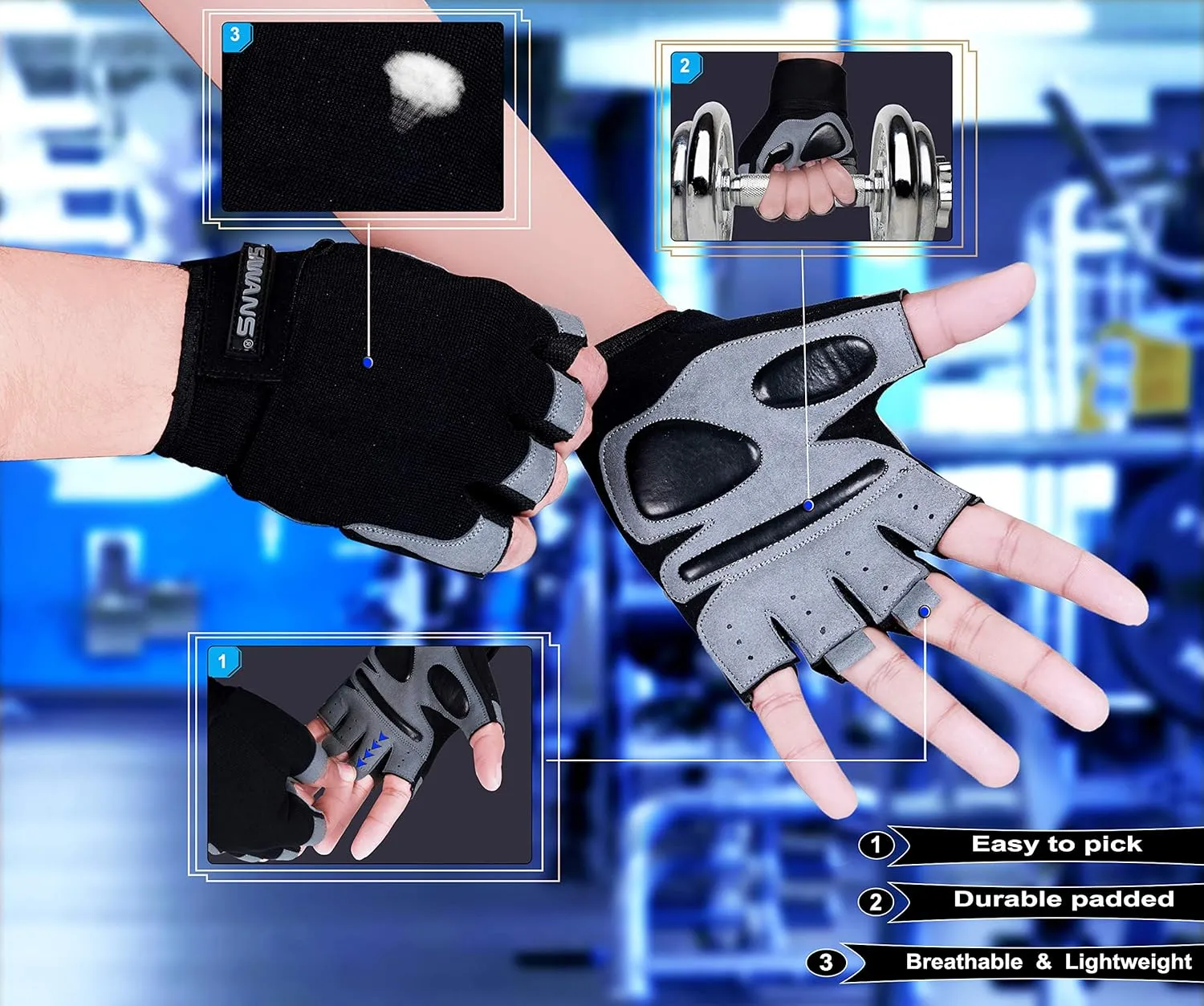 Fitness Workout Gloves Gym Weight Lifting Gloves for Men Women Breathable Gymnasium Wrist Support Padded Deadlifts Exercise Training Pull Ups