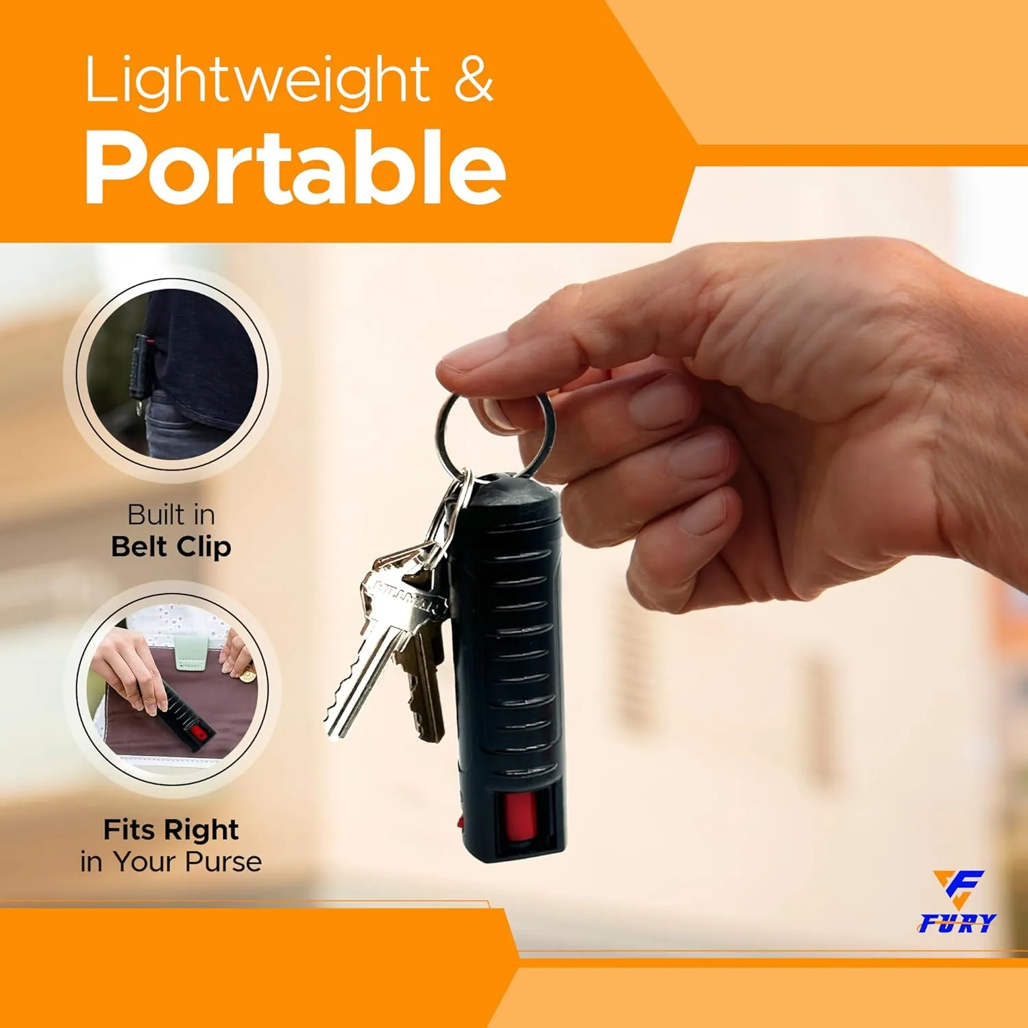 FURY Hardshell Pepper Spray - 12Ft Range, Max Strength, UV Dye Identifier, Anti-Leak & Anti-Misfire, Slidetop Trigger, Belt Clip & Key Ring, Multiple Color Options, Self-Defense Spray