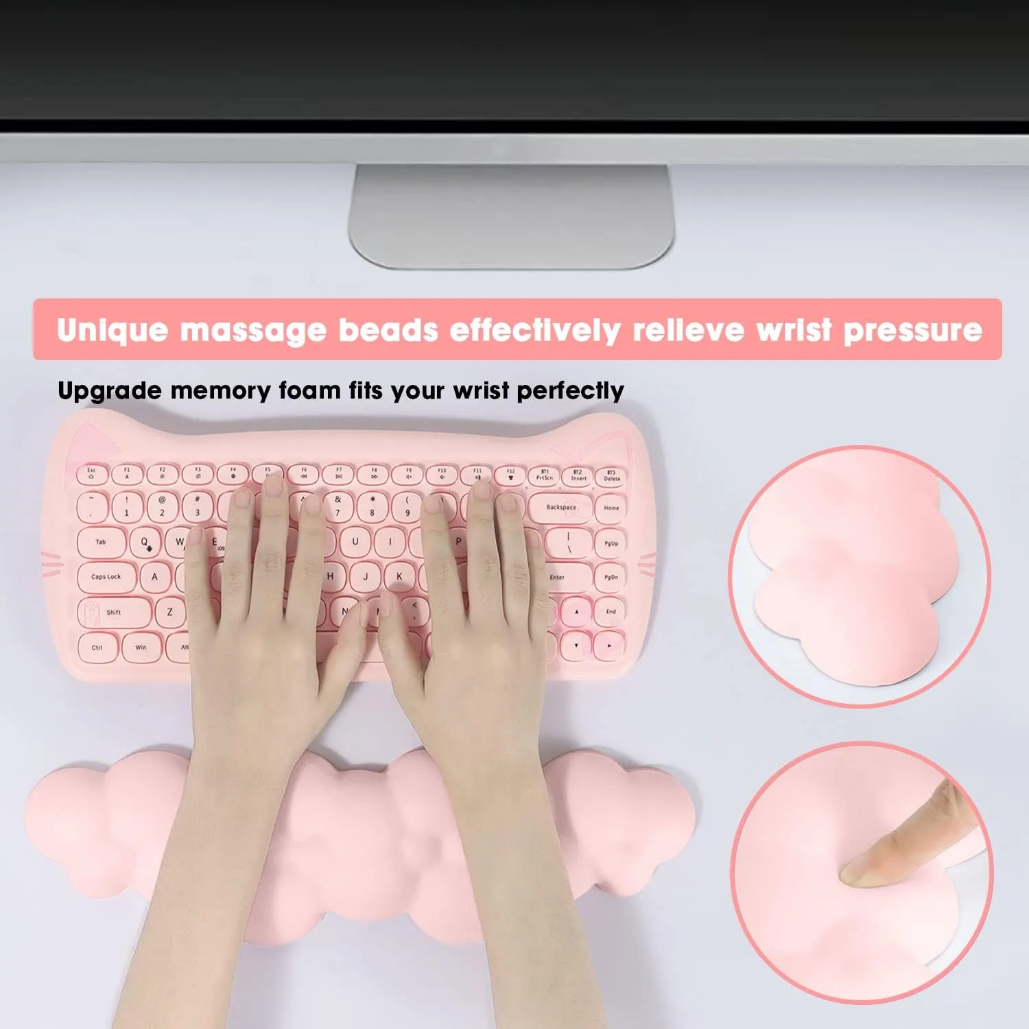 Gaming Keyboard Wrist Rest Pad,Memory Foam Keyboard Palm Rest, Ergonomic Hand Rest,Wrist Rest for Computer Keyboard,Laptop,Mac,Lightweight for Easy Typing Pain Relief (Light Pink)