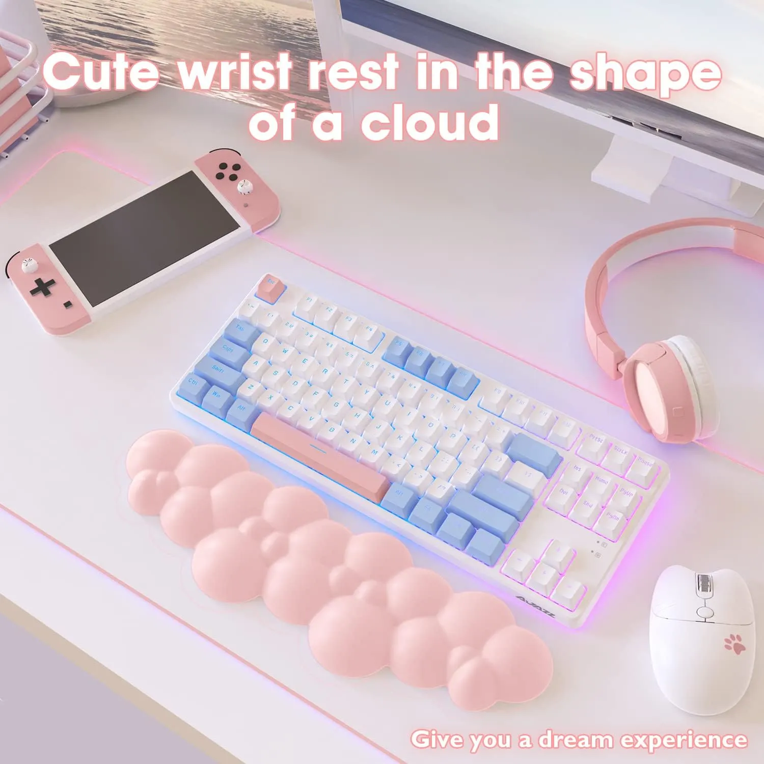 Gaming Keyboard Wrist Rest Pad,Memory Foam Keyboard Palm Rest, Ergonomic Hand Rest,Wrist Rest for Computer Keyboard,Laptop,Mac,Lightweight for Easy Typing Pain Relief (Light Pink)