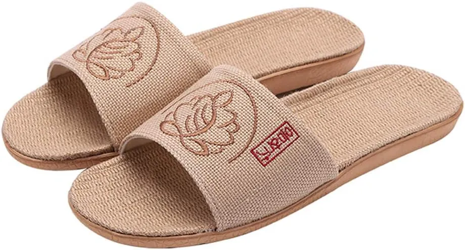 Hwayslon Flax Slippers Unisex Linen Summer Beach Shoes Lightweight Skidproof Indoor Slippers Home Breathable Sandals