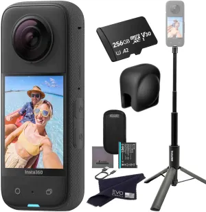 insta360 X3 Tripod Selfie Stick Bundle- Waterproof 360 Action Camera with 1/2" 48MP Sensors, 5.7K 360 HDR Video, 72MP 360 Photo, 2.29" Touchscreen|Bundle Includes 2-in-1 Selfie Stick, Lens Cap&256GB