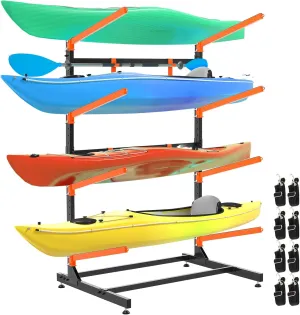 Kayak Storage Rack, Freestanding Kayak Racks for Garage, Heavy Duty Adjustable Kayak Stand Indoor Outdoor Storage Rack for Kayaks, Canoes, Surfboard & Paddleboard