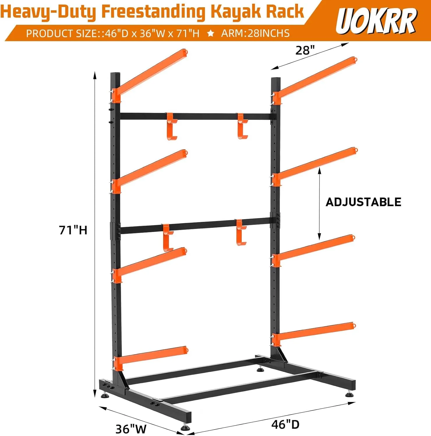 Kayak Storage Rack, Freestanding Kayak Racks for Garage, Heavy Duty Adjustable Kayak Stand Indoor Outdoor Storage Rack for Kayaks, Canoes, Surfboard & Paddleboard