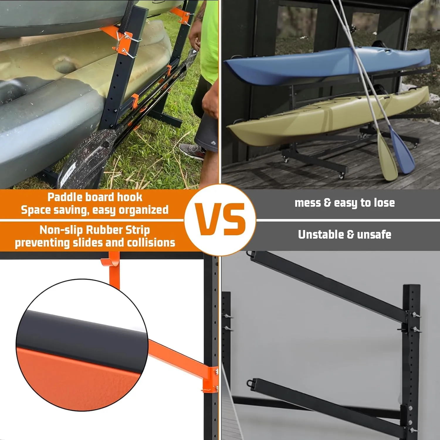 Kayak Storage Rack, Freestanding Kayak Racks for Garage, Heavy Duty Adjustable Kayak Stand Indoor Outdoor Storage Rack for Kayaks, Canoes, Surfboard & Paddleboard