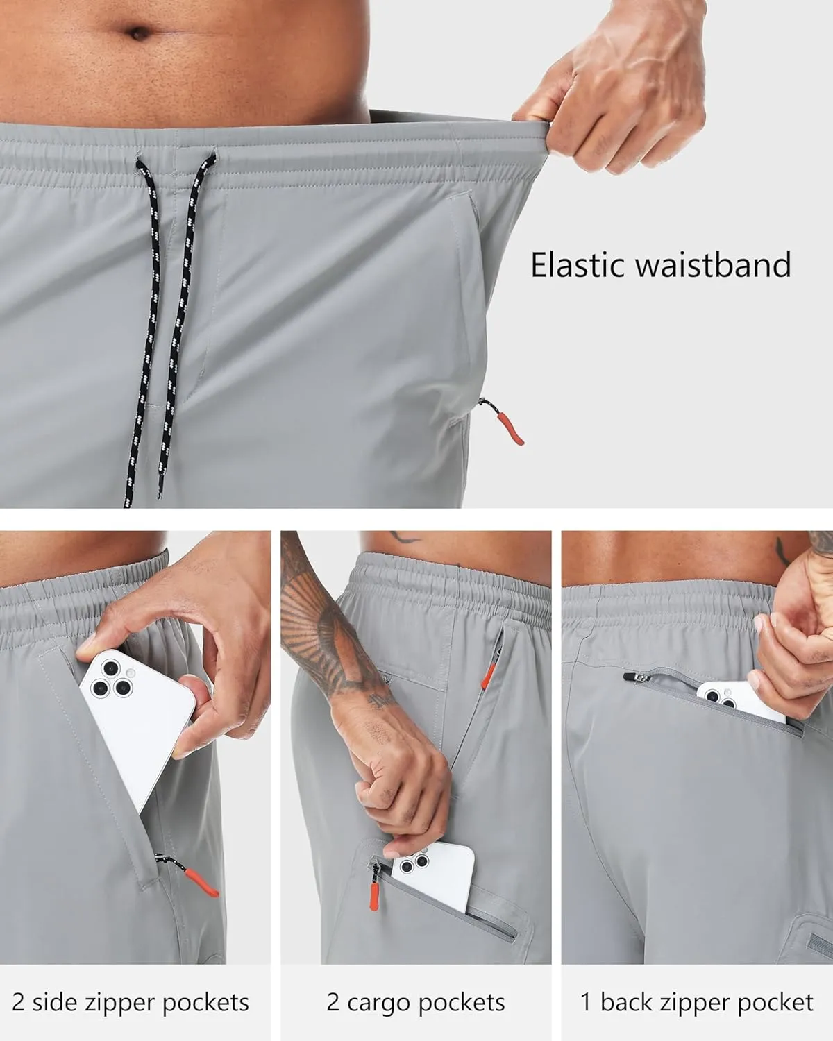 LAZYDAY Men's Hiking Cargo Shorts with Zipper Pockets Elastic Waist Quick Dry for Outdoor,Travel,Summer