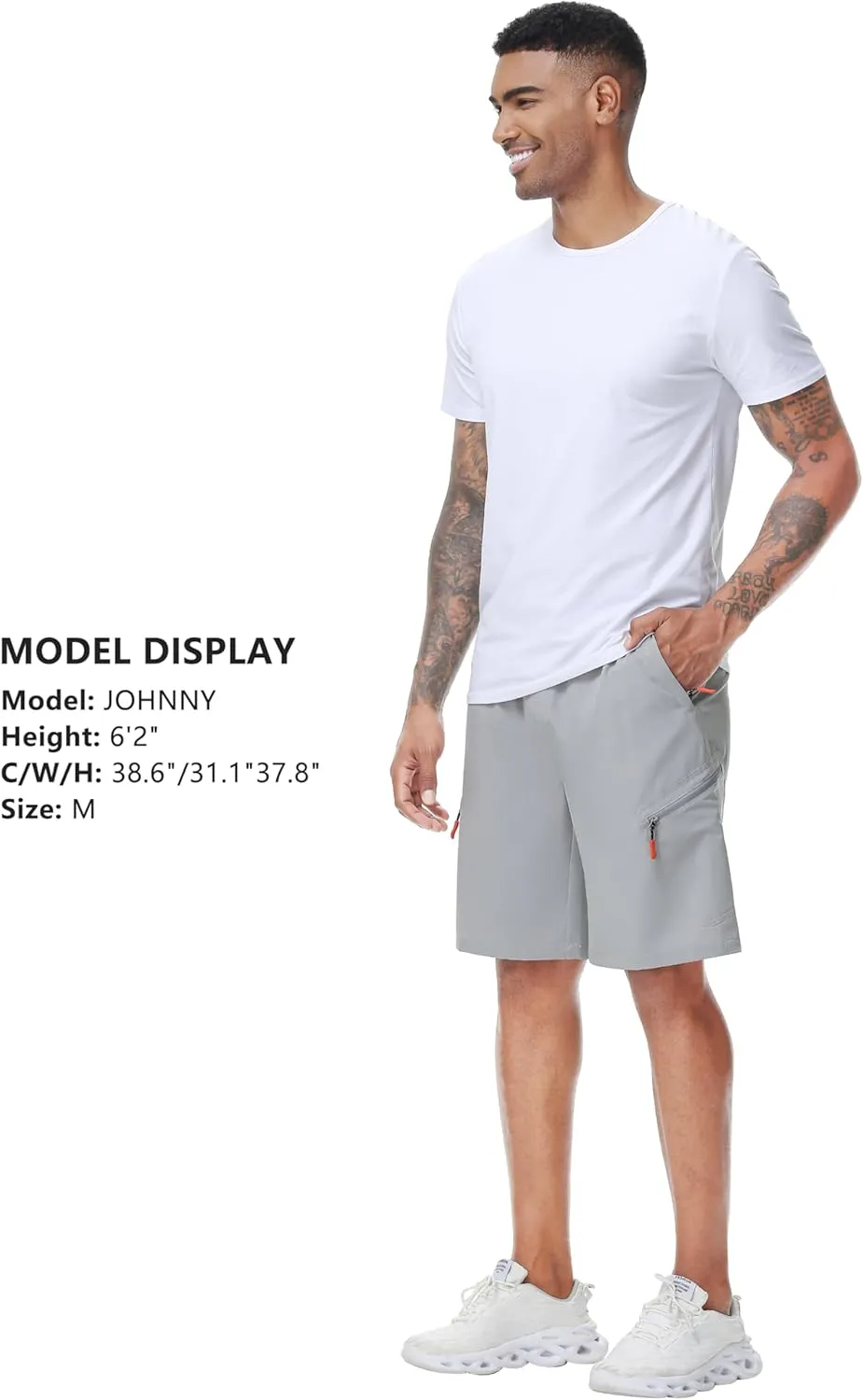 LAZYDAY Men's Hiking Cargo Shorts with Zipper Pockets Elastic Waist Quick Dry for Outdoor,Travel,Summer