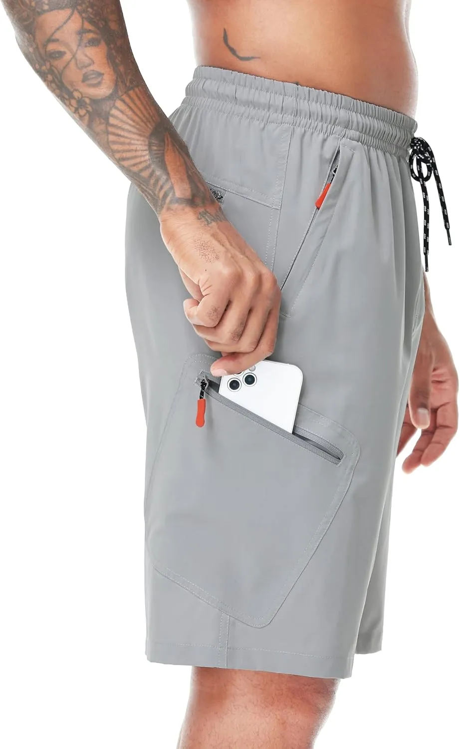 LAZYDAY Men's Hiking Cargo Shorts with Zipper Pockets Elastic Waist Quick Dry for Outdoor,Travel,Summer
