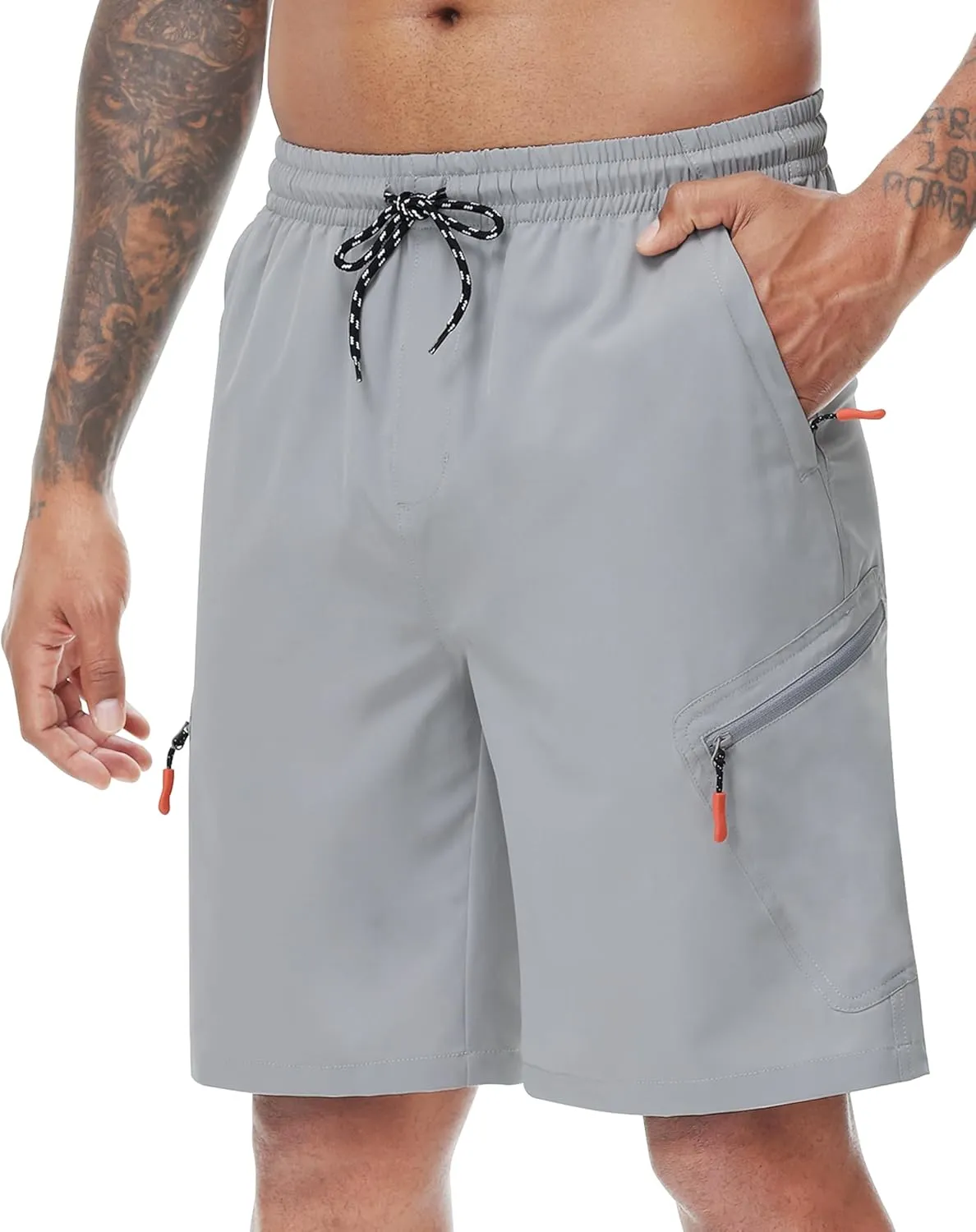 LAZYDAY Men's Hiking Cargo Shorts with Zipper Pockets Elastic Waist Quick Dry for Outdoor,Travel,Summer