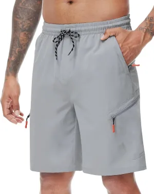 LAZYDAY Men's Hiking Cargo Shorts with Zipper Pockets Elastic Waist Quick Dry for Outdoor,Travel,Summer
