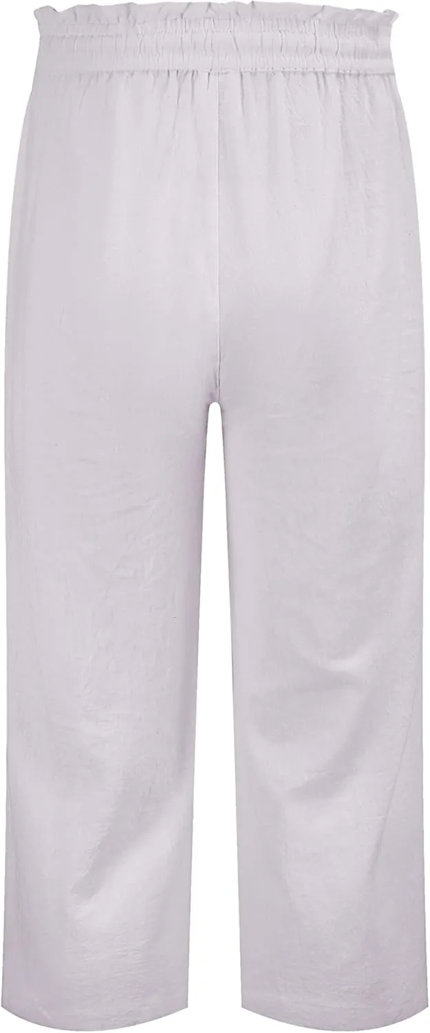 LNX Womens Linen Pants High Waisted Wide Leg Drawstring Casual Loose Trousers with Pockets