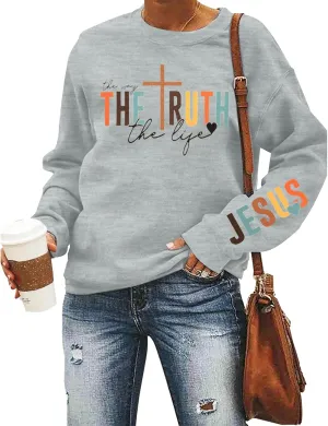 LUKYCILD Christian Sweatshirt Women Bible Verse Pullover Religious Faithful Shirt Christ Crewneck Long Sleeve Shirt
