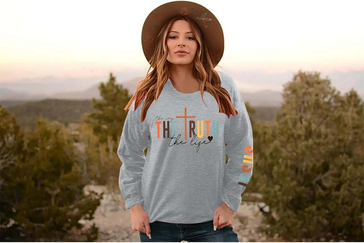 LUKYCILD Christian Sweatshirt Women Bible Verse Pullover Religious Faithful Shirt Christ Crewneck Long Sleeve Shirt
