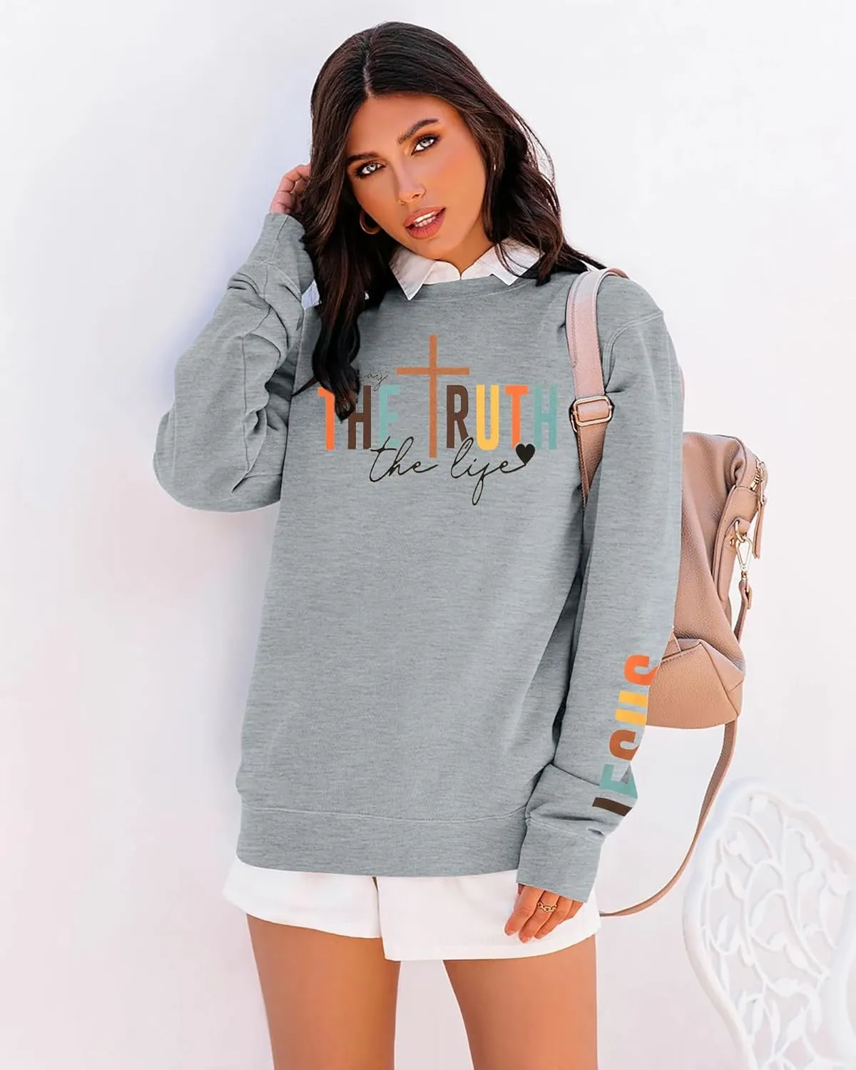 LUKYCILD Christian Sweatshirt Women Bible Verse Pullover Religious Faithful Shirt Christ Crewneck Long Sleeve Shirt