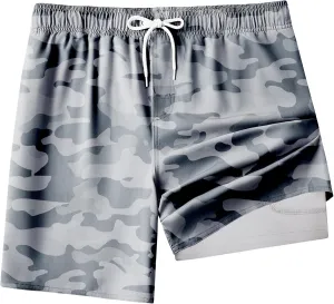 Mens Swim Trunks with Compression Liner 8 inch Quick-Dry Lightweight 2 in 1 Board Shorts 4-Way Stretch UPF 50 