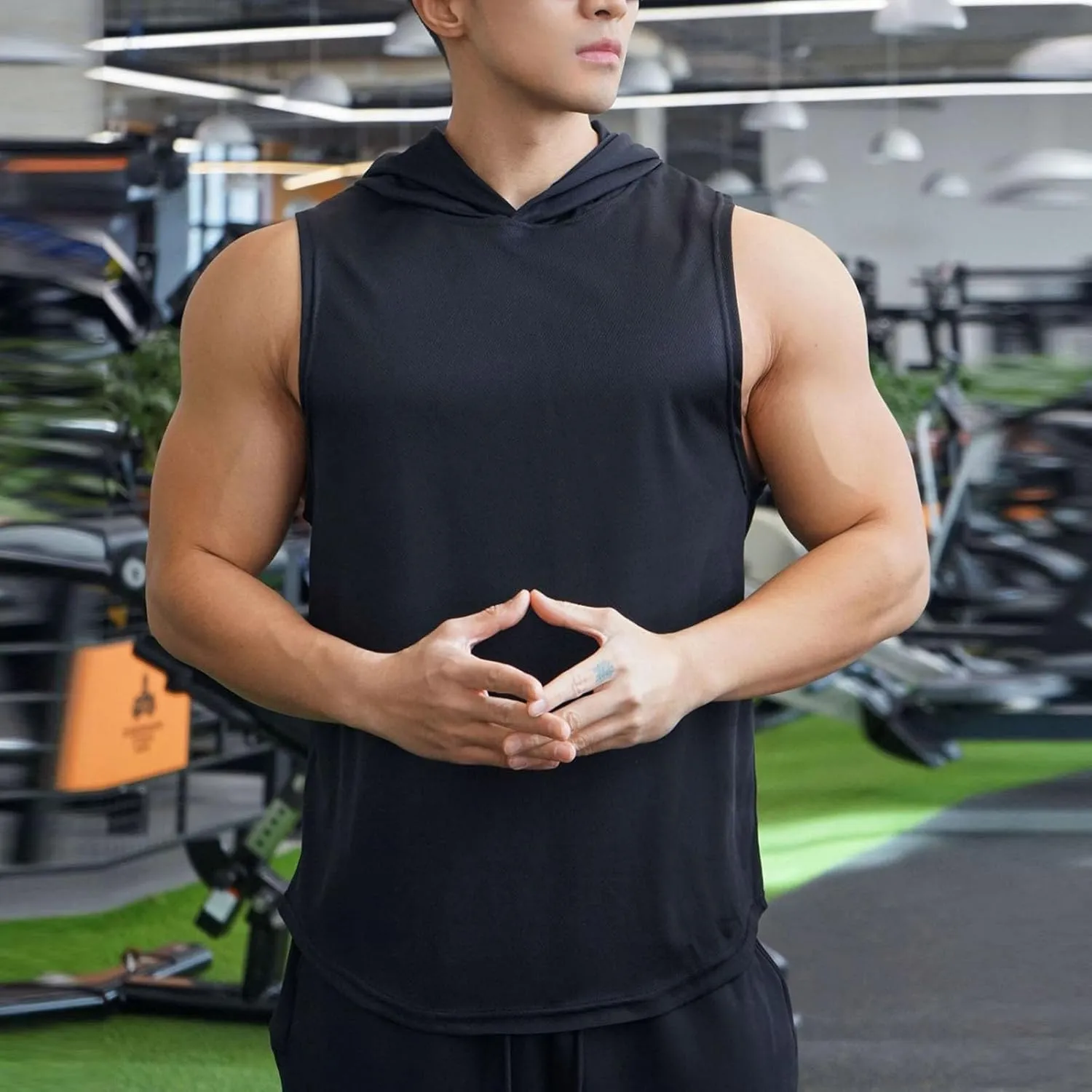 Mens Tank Top Lightweight Sleeveless Hoodie Muscle T-Shirt Summer Casual Cut Off Shirt Workout Running Gym Breathable Tee