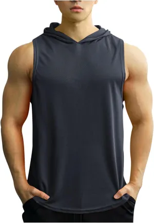 Mens Tank Top Lightweight Sleeveless Hoodie Muscle T-Shirt Summer Casual Cut Off Shirt Workout Running Gym Breathable Tee