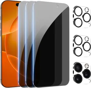 Pehael [3 3Pack] Privacy Screen Protector for iPhone 16 Pro Max with Camera Lens Protector Full Coverage Anti-Spy Tempered Glass Film 9H Hardness Upgrade Edge Protection Easy Installation Bubble Free [6.9 inch]