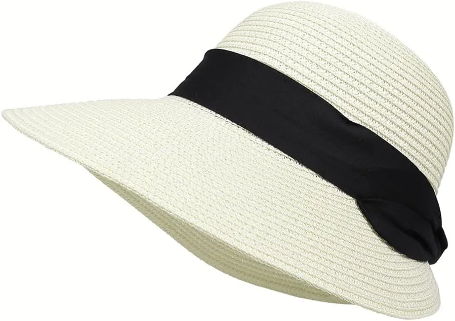 Summer Beach Sun Straw Hats for Women Wide Brim Packable Travel Bucket Hats UPF 50 