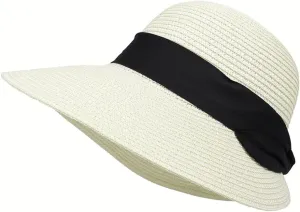 Summer Beach Sun Straw Hats for Women Wide Brim Packable Travel Bucket Hats UPF 50 