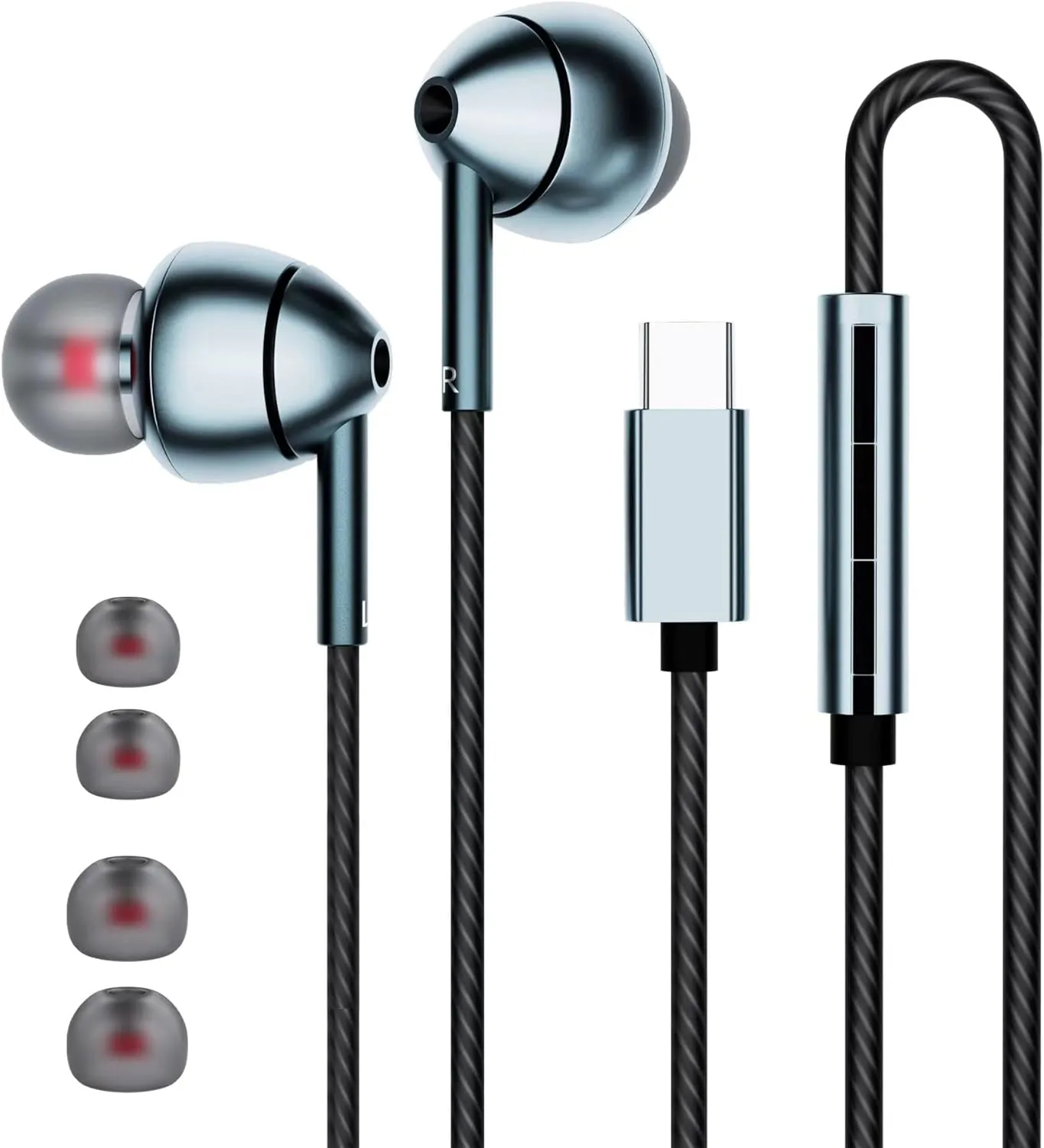 USB C Headphones for Samsung Galaxy S24 S23 FE S22 S21 S20 A53 A54 Wired Earbuds in-Ear Type C Earphone with Microphone Volume Control Bass Stereo Noise Canceling for iPhone 15 16Pro Max Pixel 6 7 8 5