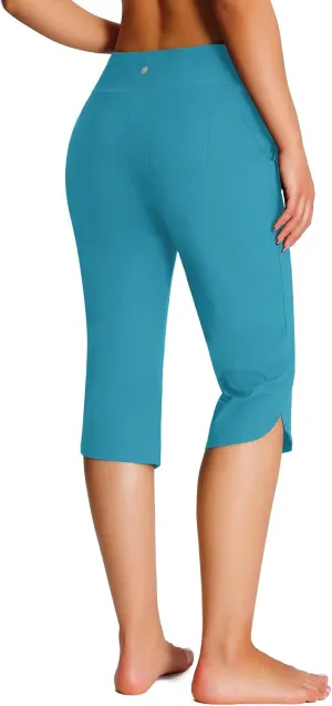 Women's 18" Casual Beach Swim Capri Pants Lightweight Modest Swimsuits Long Swim Shorts with Pockets UPF50 