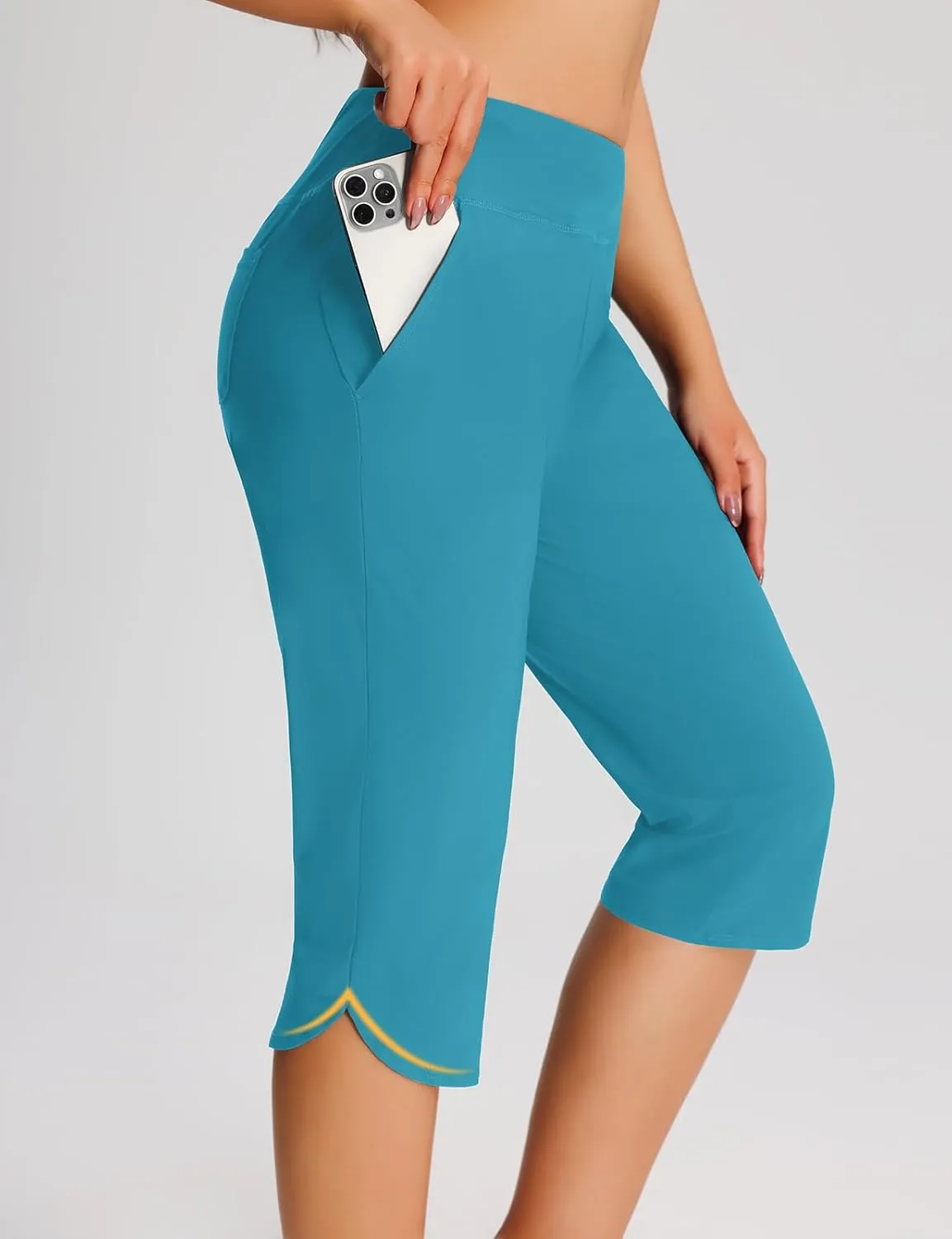 Women's 18" Casual Beach Swim Capri Pants Lightweight Modest Swimsuits Long Swim Shorts with Pockets UPF50 