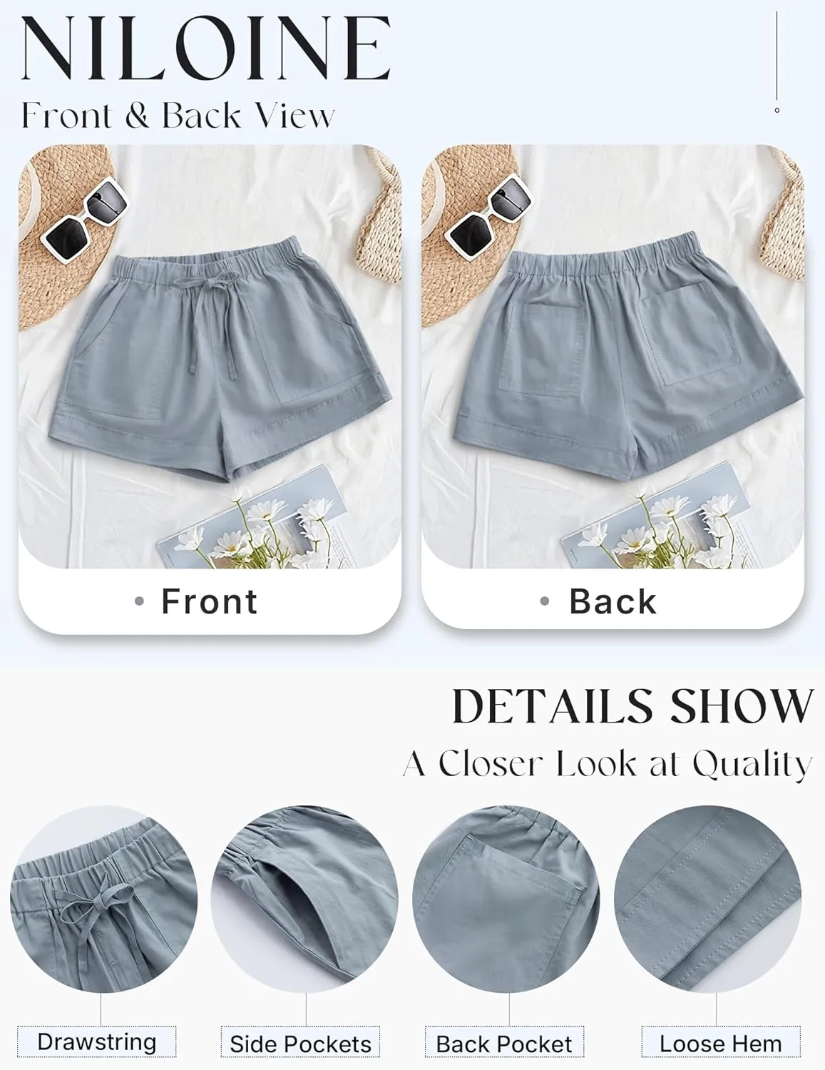 Womens Elastic Waist Drawstring Shorts Summer Lightweight Beach Shorts Comfy Casual Short Pants with Pockets