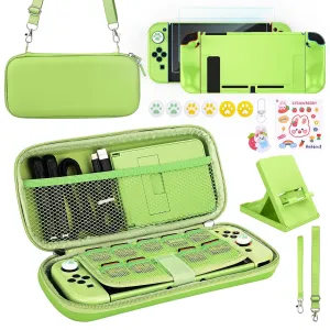 Younik Switch Accessories Bundle, 17 in 1 Green Switch Accessories Kit for Girls Include Switch Carrying Case, Adjustable Stand, Protective Case for Switch Console & J-Con