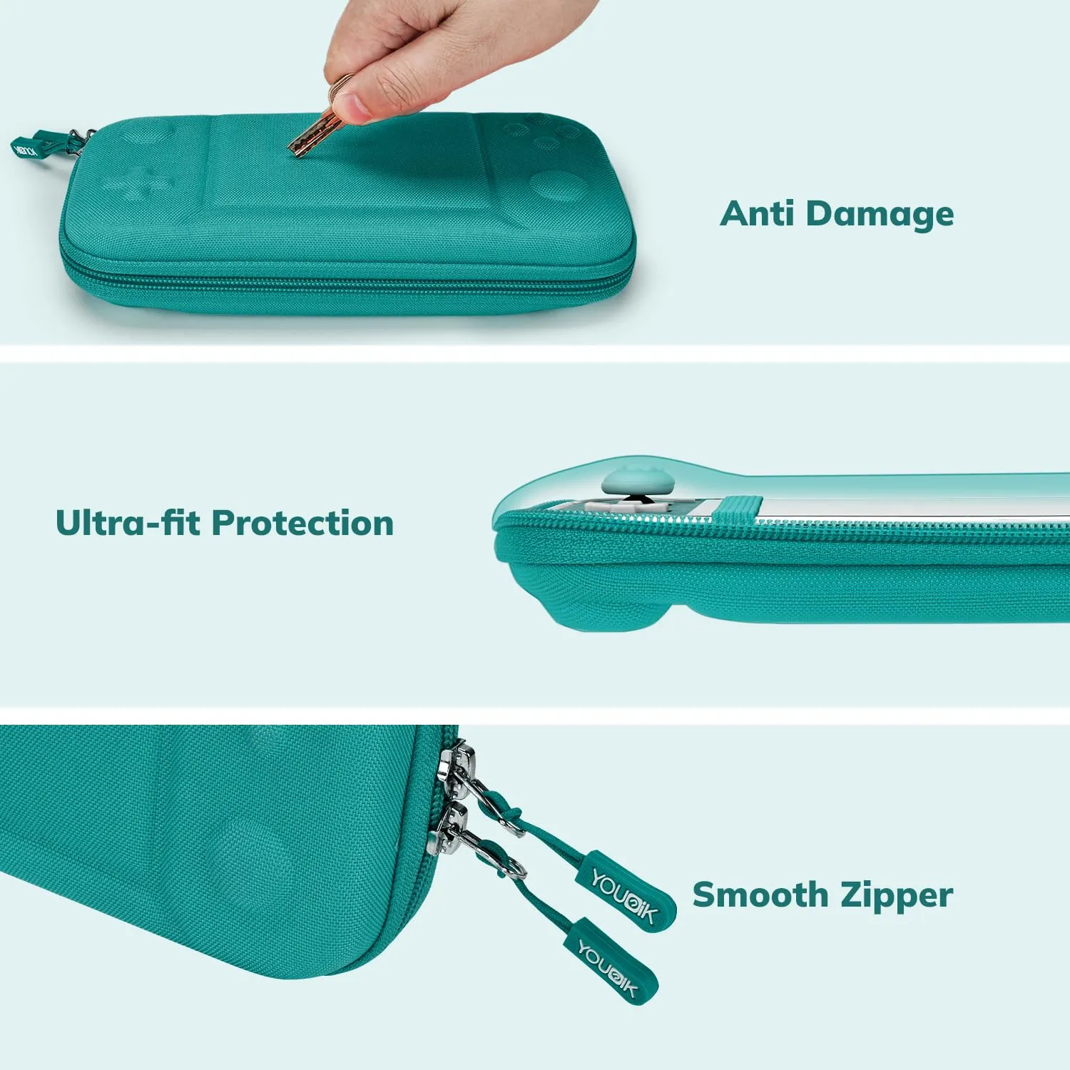 Younik Switch Lite Case, Portable Switch Lite Carrying Case, 14 in 1 Accessories Kit with Carrying Case, Protective Cover, Game Card Case, Screen Protectors, Thumb Grips, Pendant and straps (Green)