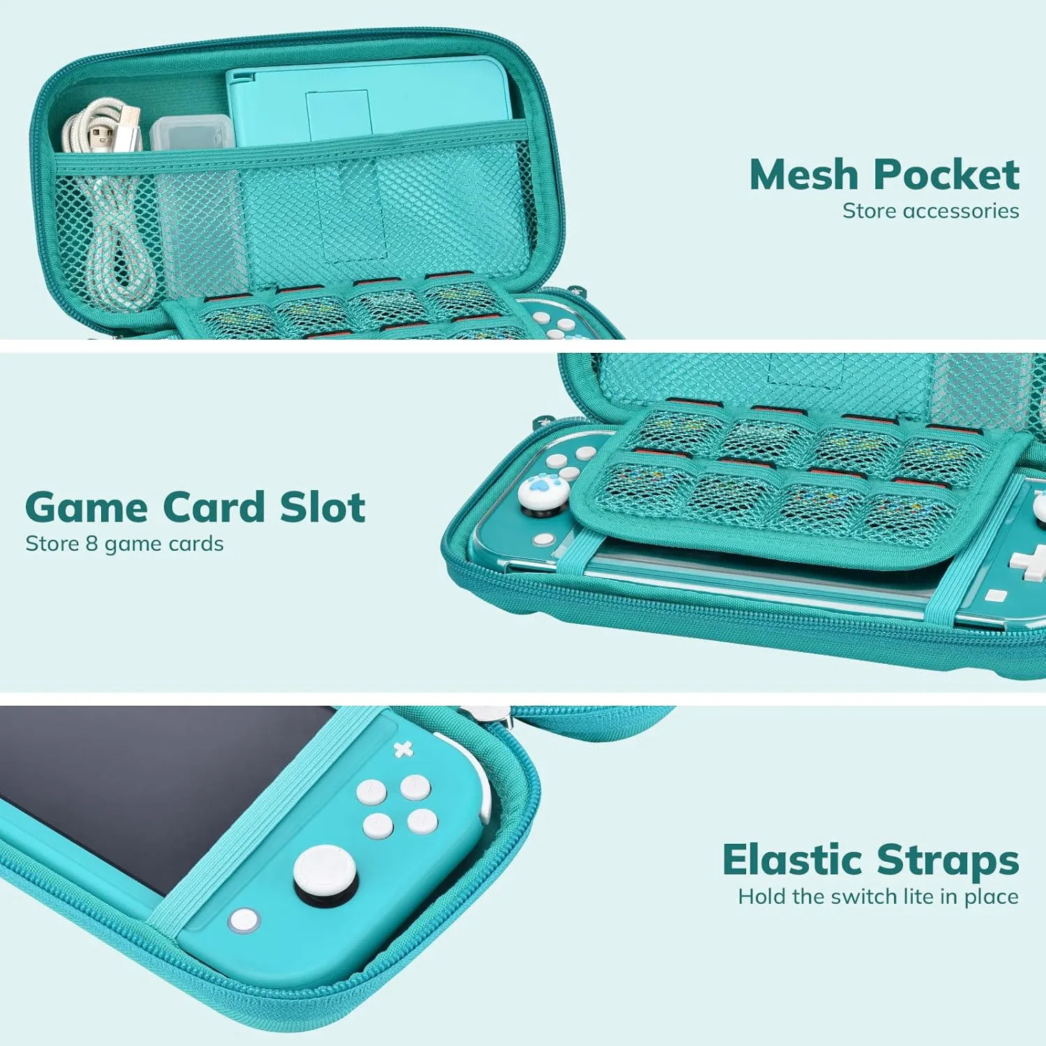 Younik Switch Lite Case, Portable Switch Lite Carrying Case, 14 in 1 Accessories Kit with Carrying Case, Protective Cover, Game Card Case, Screen Protectors, Thumb Grips, Pendant and straps (Green)